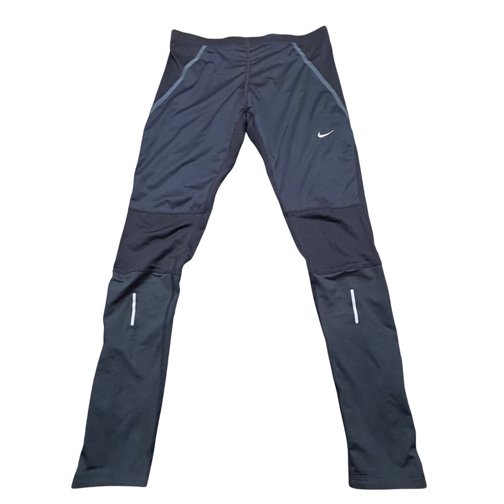 Nike Running Dri-FIT Tights Mens Large Black Reflective Ankle Zip Leggings L